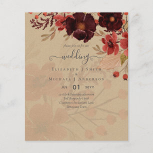 Flyer Flores de Otoño para Boda Terracota Rojo Burdeos