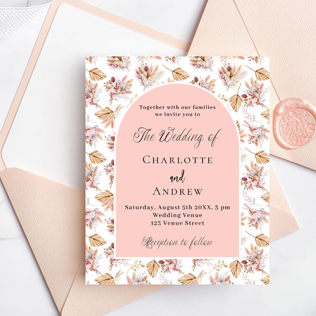 Flyer Flores de pampas invitación a la boda con presupue (Subido por el creador)