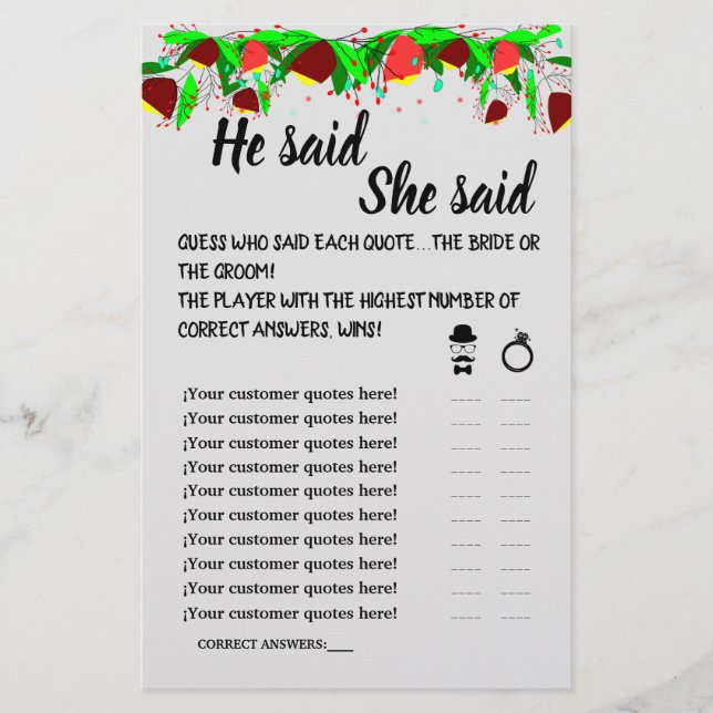 FLYER FLORES DIJO QUE DIJO QUE JUEGO DE JUEGO DE DUCHA (Frente)