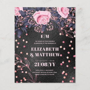 Flyer Flores negras rosadas Bodas menores de presupuesto