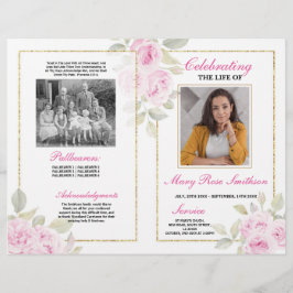 Flyer Flores rosadas funerarias de orden de servicio