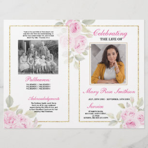 Flyer Flores rosadas funerarias de orden de servicio
