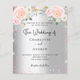 Flyer Flores rosadas plateadas invitación a la boda purp
