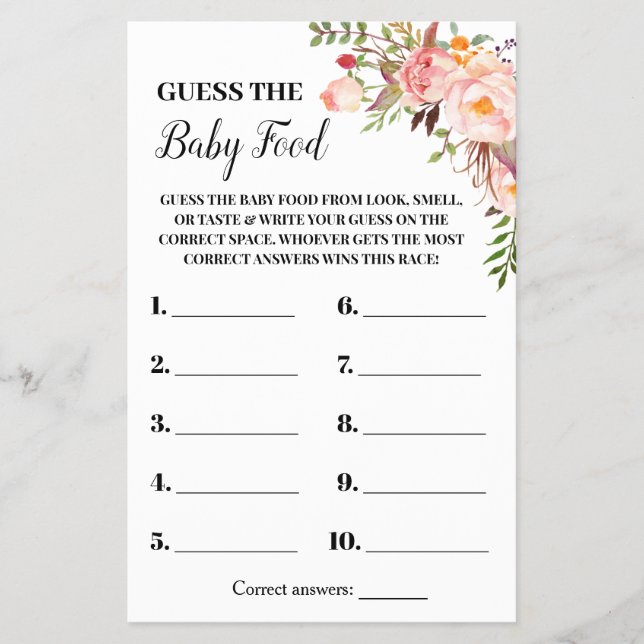 Flyer Flores rosas adivinan la tarjeta de juego Baby Foo (Frente)