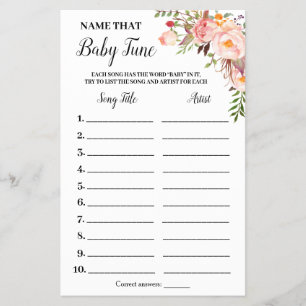 Flyer Flores rosas nombran la tarjeta de juego Baby Tune