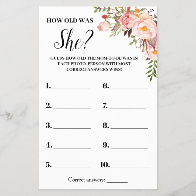 Flyer Flores rosas ¿Qué edad tenía su tarjeta de Baby Sh (Frente)