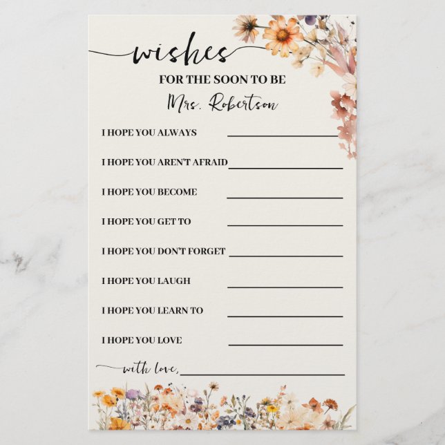 Flyer Flores salvajes deseando pronto ser la Sra. Card (Frente)