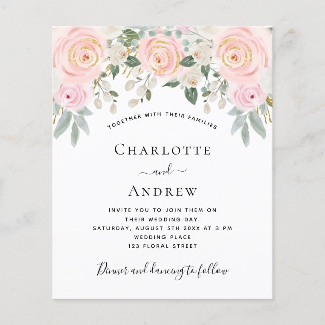 Flyer florines rosas de Rubor presupuesto boda de medios