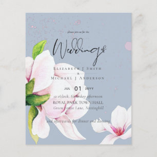 Flyer Fly de Boda Polvoriento Azul Rosa Magnolia al Prec