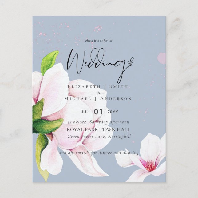 Flyer Fly de Boda Polvoriento Azul Rosa Magnolia al Prec (Frente)