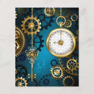 Flyer Fondo turquesa de vapor con engranajes