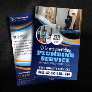 Flyer Fontanero Moderno Instalación de Fontanería Azul N