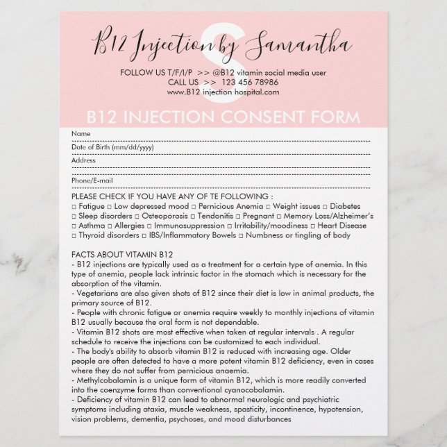 Flyer Formulario de consentimiento de inyección de B12 (Frente)
