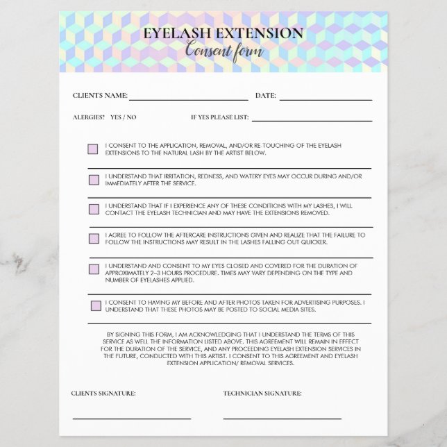 Flyer Formulario de consentimiento de pestañas holográfi (Frente)