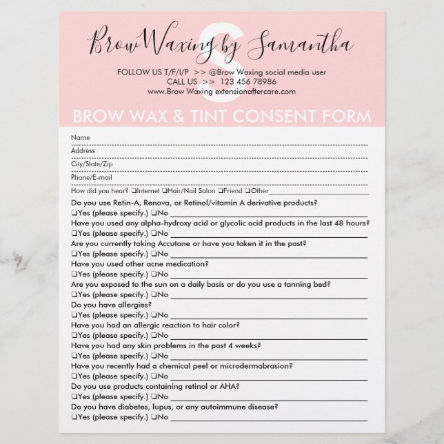 Flyer Formulario de consentimiento y renuncia de cera y  (Frente)