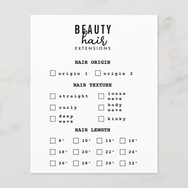 Flyer Formulario de pedido de extensiones de cabello y p (Atrás)