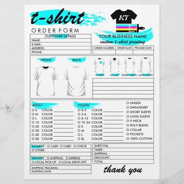Flyer Formulario de pedido de impresión de camiseta de l (Frente)