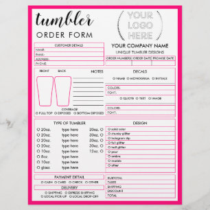 Flyer Formulario de pedido de la Copa Neon Pink Tumbler