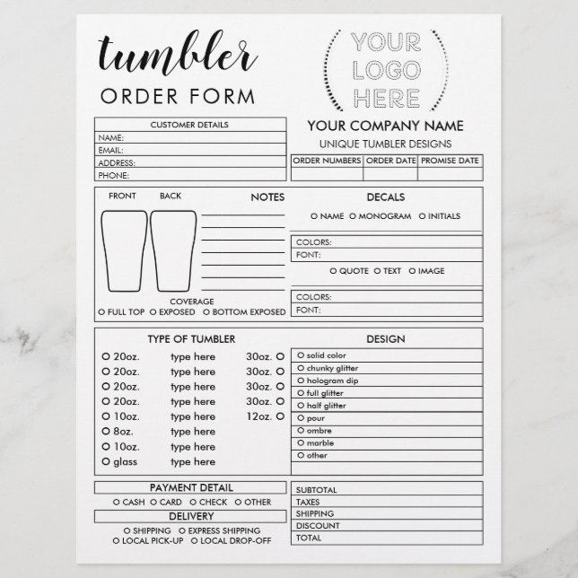 Flyer Formulario de pedido de la Copa Tumbler Mug (Frente)