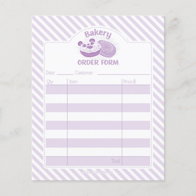 Flyer Formulario de pedido de panadería Panda Donut (Frente)