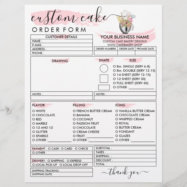 Flyer Formulario de pedido de pastel con ilustración ado (Frente)