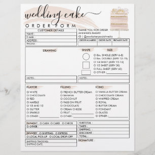 Flyer Formulario de pedido de pastel de bodas de cumplea