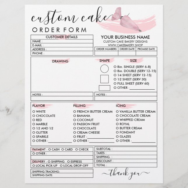 Flyer Formulario de pedido de pastel de la panadería Pin (Frente)