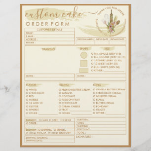 Flyer Formulario de pedido de pastel de panadería de cre