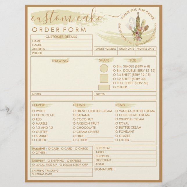 Flyer Formulario de pedido de pastel de panadería de cre (Frente)