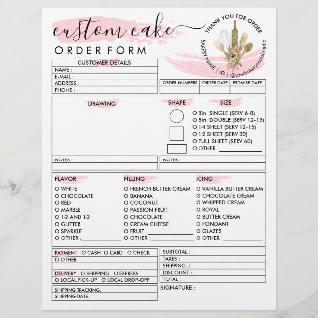 Flyer Formulario de pedido de pastel de panadería de mad (Frente)