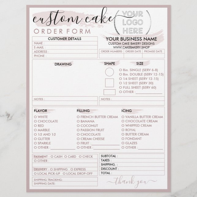 Flyer Formulario de pedido de pastel de panadería en gui (Frente)