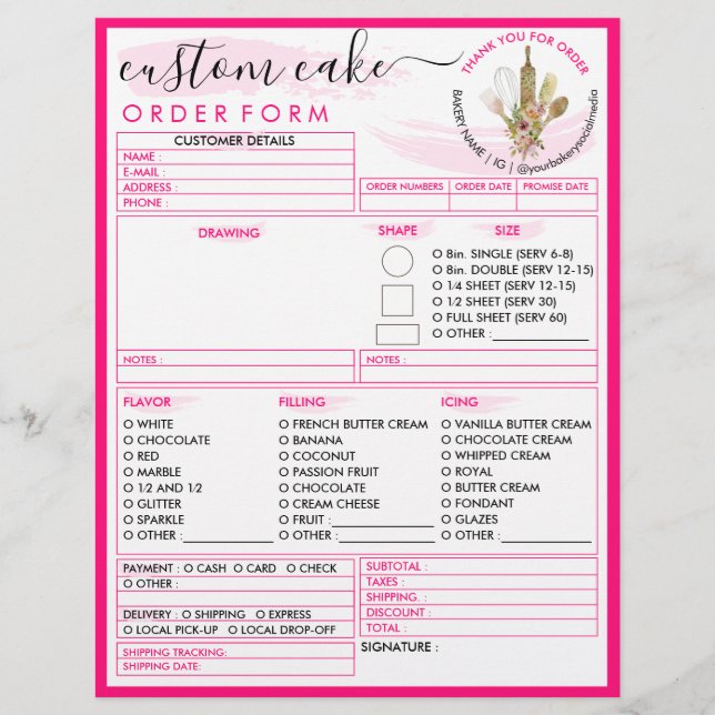 Flyer Formulario de pedido de pastel de panadería modern (Frente)