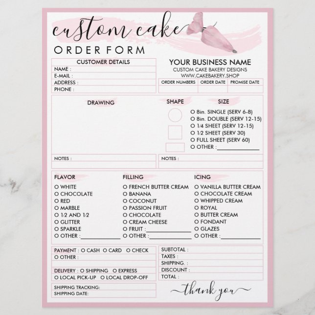 Flyer Formulario de pedido de pastel de repostería suave (Frente)