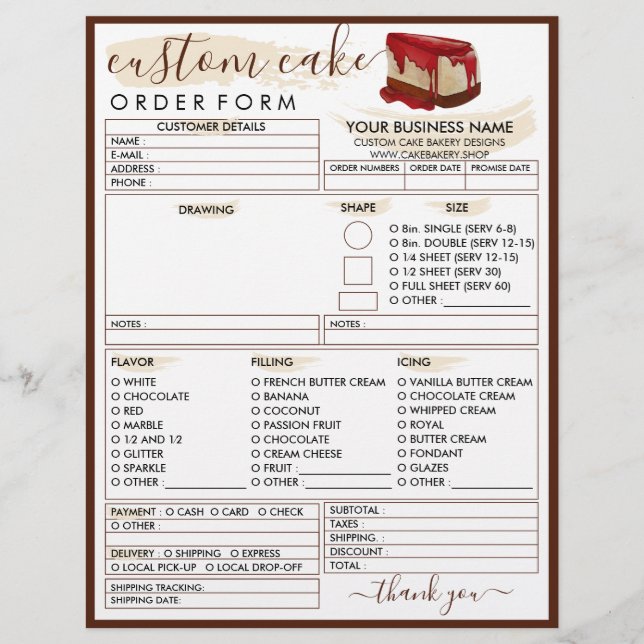Flyer Formulario de pedido de tarta de queso con fresa d (Frente)