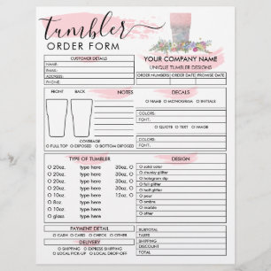 Flyer Formulario de pedido de taza de tumbler de pincel