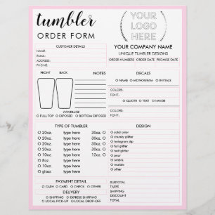 Flyer Formulario de pedido de taza de tumbler rosa