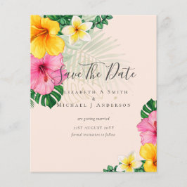 Flyer Foto BARATA Guardar Fechas FLORES TROPICALES Playa