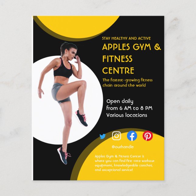 Flyer foto blanco negro y amarillo gimnasio entrenador p (Frente)