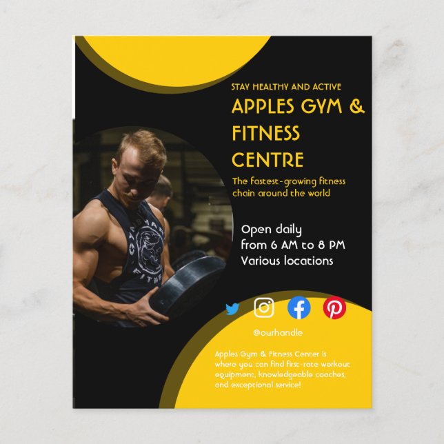 Flyer foto blanco negro y amarillo gimnasio entrenador p (Frente)