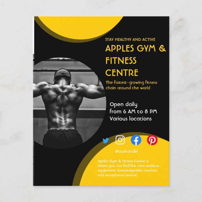 Flyer foto blanco negro y amarillo gimnasio entrenador p (Frente)