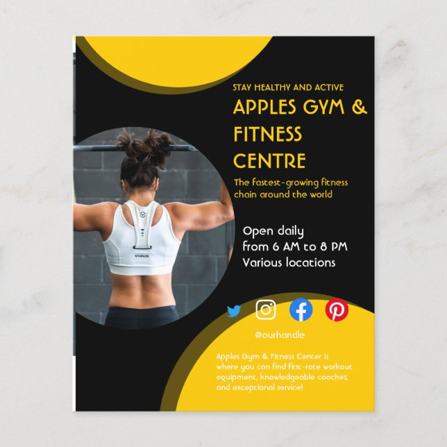 Flyer foto blanco negro y amarillo gimnasio entrenador p (Frente)
