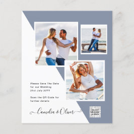 Flyer FOTO Boda Invitar código QR Guardar fecha AZUL