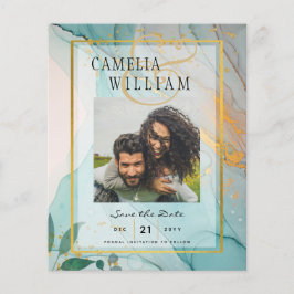 Flyer FOTO BODA TARJETA DE FECHA Teal Oro Tinta LeahG
