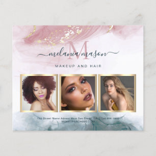 Flyer Foto de acuarela azul rubor dorado tinta alcohol