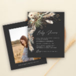 Flyer Foto de boho negro moderno de la ducha de bebé de<br><div class="desc">Precios de la ducha de bebé pasto pampas y eucalipto diseño moderno boho elegante y elegante de la invitación de fiesta de fotos. En una terracota contemporánea,  color verde salado,  natural,  crema y negro.</div>
