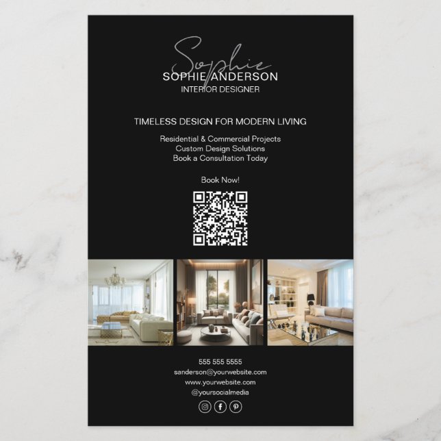 Flyer Foto de guión moderno QR Black Professional Busine (Frente)