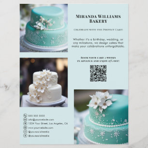 Flyer Foto de Panadería Medios Sociales QR Blue