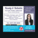 Flyer Foto de Personalizable público de notario móvil<br><div class="desc">Aumente su visibilidad con estos llamativos folletos/postales de servicios públicos de notarios móviles de fácil personalizar. Hacerlos propios reemplazando la información con su información.</div>