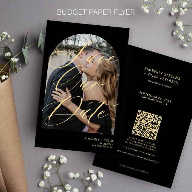 Flyer Foto de presupuesto Código QR oro boda negro fecha (Subido por el creador)