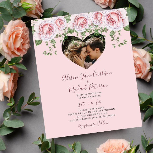 Flyer Foto de presupuesto corazón rosado de boda floral  (Subido por el creador)